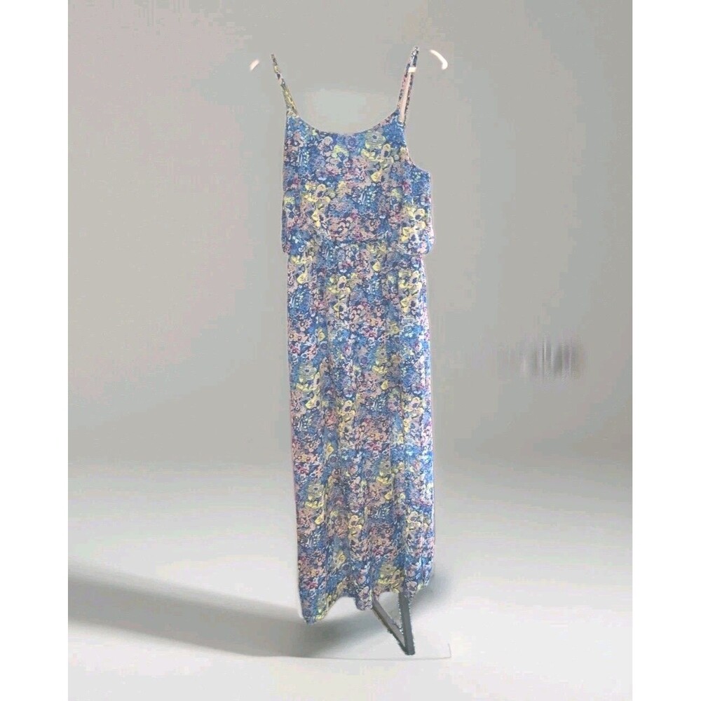 Fire Los Angeles Maxi Sun Dress Womens L Blue Yellow Floral Spaghetti Straps